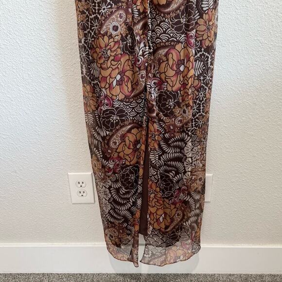 VTG Y2K Muse Silk Brown Halter Beaded Paisley Maxi Dress Whimsigoth Fairy Boho - Picture 9 of 9